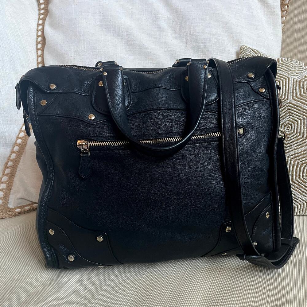 Rare Coach Rhyder 33 Black Pebbled Leather Satchel Crossbody | Gold Hardware - Picture 3 of 11